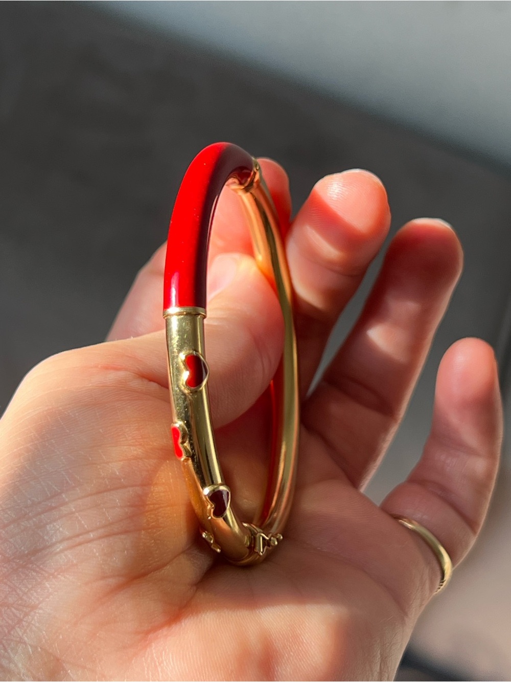 14k Gold and Red Heart Bangle Bracelet - Women's Jewelry - Picture 6 of 14